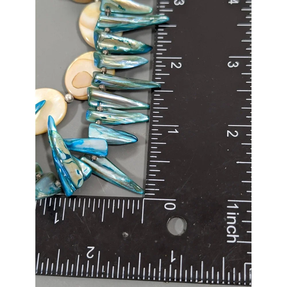 Artisan Faux Turquoise Shell Fringe Necklace 24